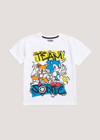 Kids White Sonic the Hedgehog Graffiti Print T-Shirt (5-12yrs)