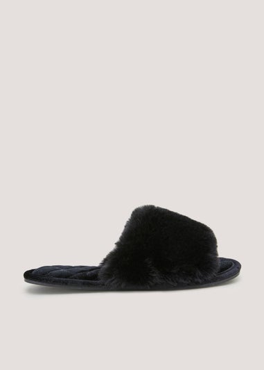 Black Faux Fur Mule Slippers
