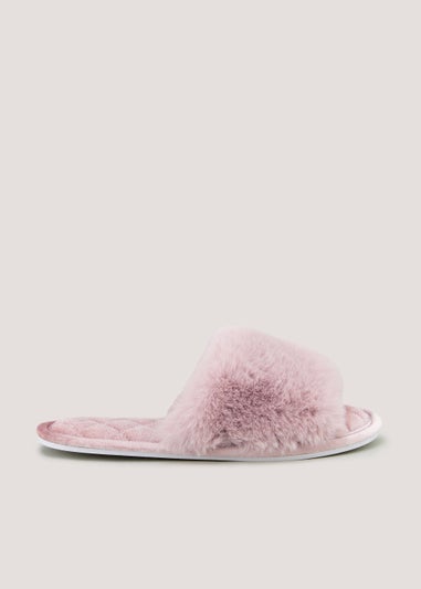 Pink Faux Fur Mule Slippers