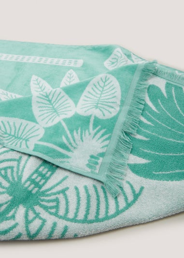 Green Palm Print Oversized Beach Towel (170cm x 90cm)