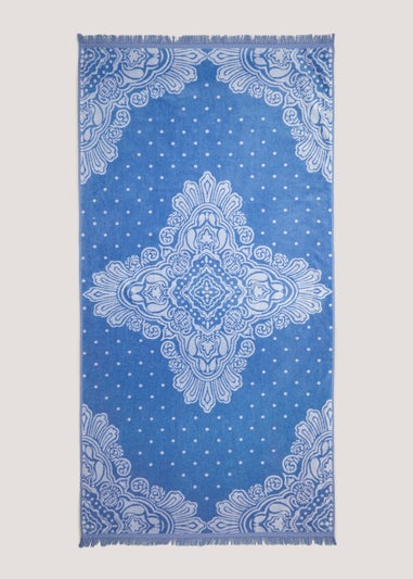 Blue Mandala Print Oversized Beach Towel (170cm x 90cm)