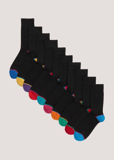 10 Pack Black Bright Socks