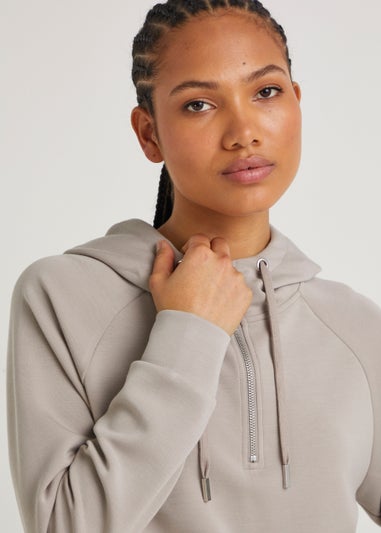 Souluxe Beige Modal Half Zip Sports Hoodie