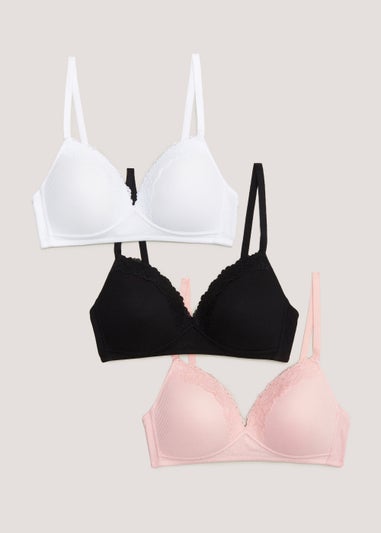 3 Pack Non Wired Ribbed Lace Bralettes