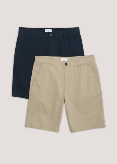 2 Pack Stone & Navy Straight Fit Chino Shorts