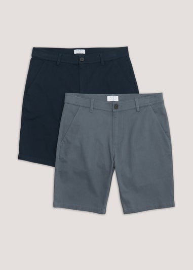 2 Pack Grey & Navy Straight Fit Chino Shorts