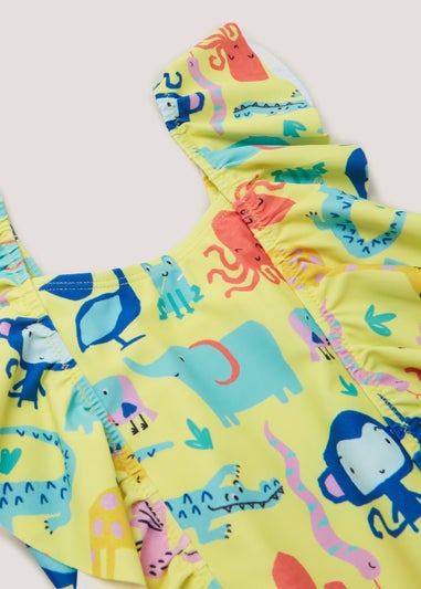 Girls Yellow Animal Print Swimming Costume (3mths-6yrs)