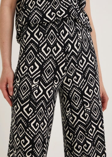 Black Tribal Print Wide Leg Cropped Trousers