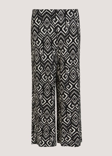 Black Tribal Print Wide Leg Cropped Trousers