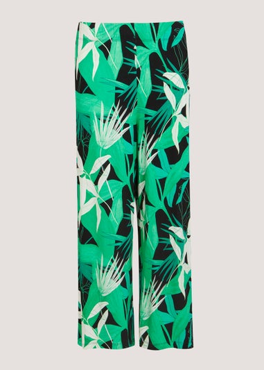 Petite Green Palm Print Wide Leg Trousers – Ro&Zo