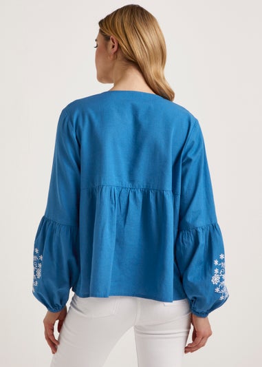 Papaya Petite Blue Embroidered Blouse