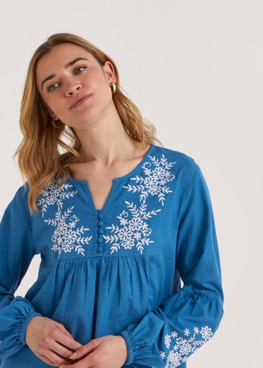 Papaya Petite Blue Embroidered Blouse
