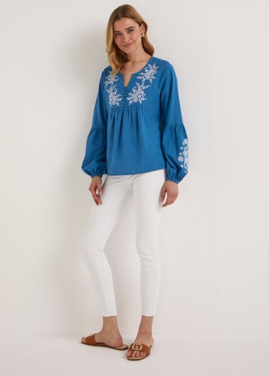 Papaya Petite Blue Embroidered Blouse