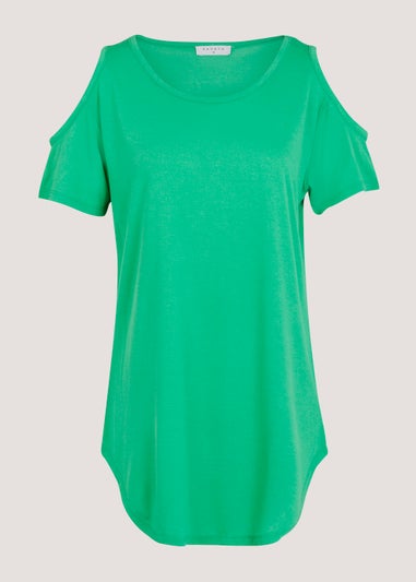 Green Longline Cold Shoulder T-Shirt