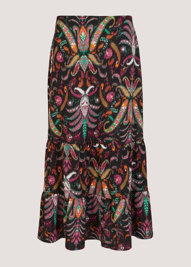 Black Printed Midi Skirt