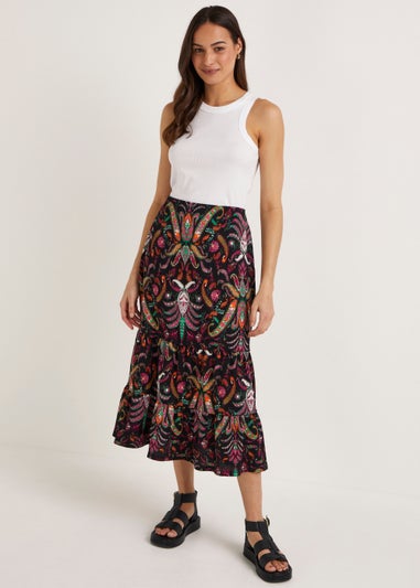 Black Printed Midi Skirt