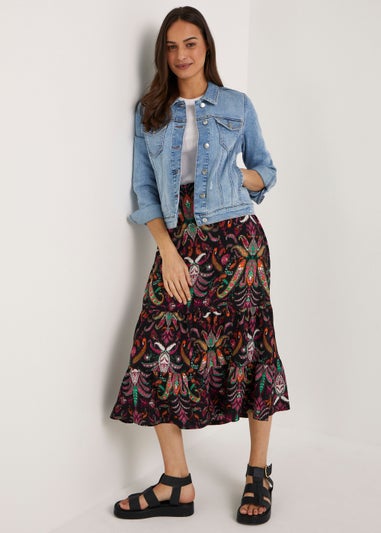 Black Printed Midi Skirt