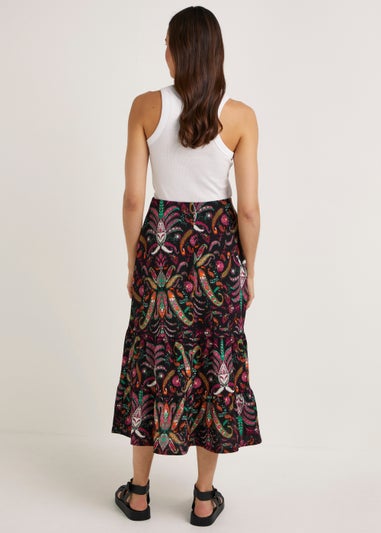 Black Printed Midi Skirt - Matalan