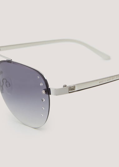Silver Diamante Aviator Sunglasses