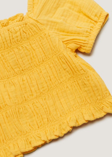 Girls Yellow Shirred Puff Sleeve Top (4-13yrs)