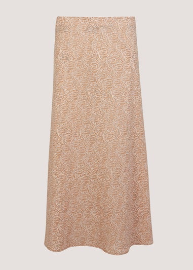 Brown Mark Making Flared Hem Skirt