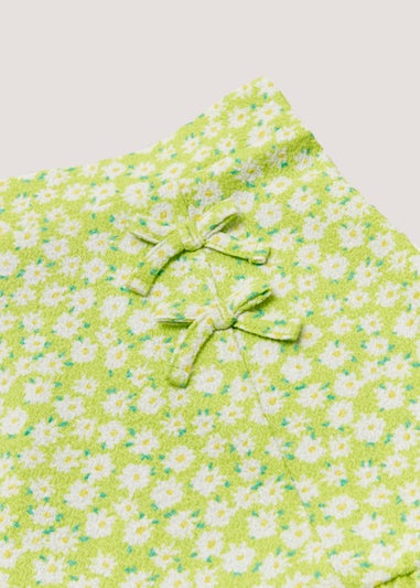 Girls Green Crinkle Floral Skirt (4-13yrs)