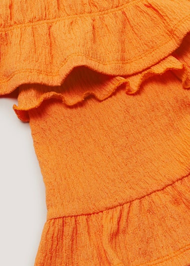 Girls Orange Crinkle Top & Frill Skirt Set (4-13yrs)