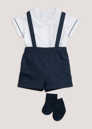 Baby Navy Occasion Braced Shorts T-Shirt & Sock Set (Newborn-18mths)