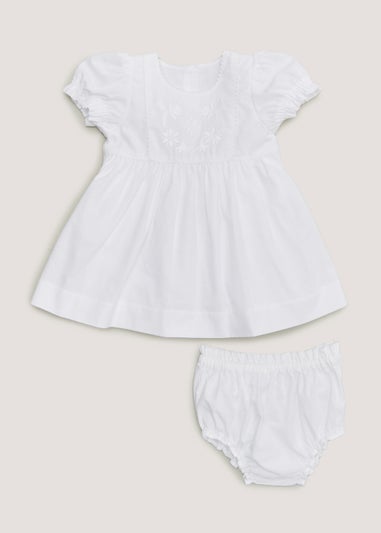 Baby White Jacquard Dress & Knickers Set (Newborn-18mths)