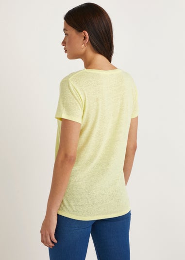 Yellow Linen Blend V-Neck T-Shirt