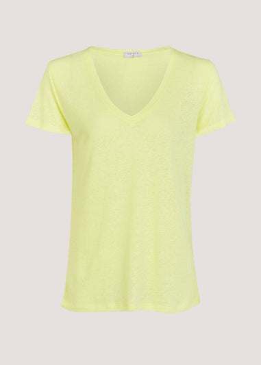 Yellow Linen Blend V-Neck T-Shirt