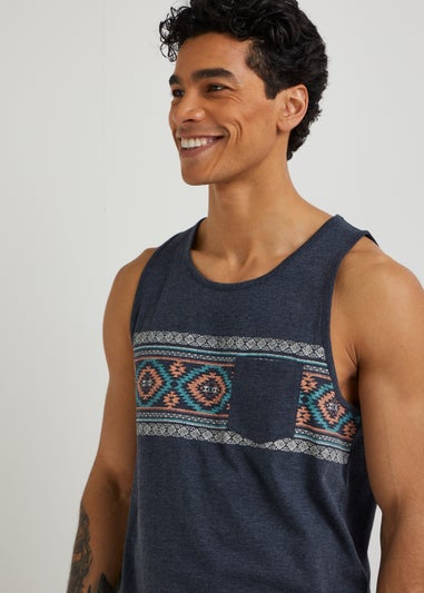 Navy Aztec Panel Vest Top