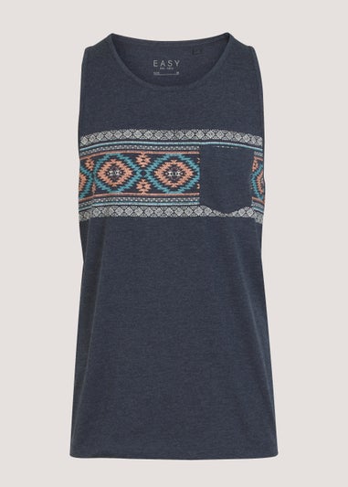 Navy Aztec Panel Vest Top