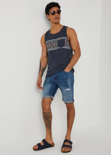 Navy Aztec Panel Vest Top
