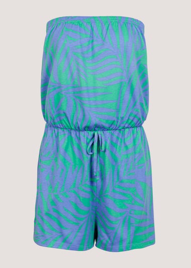 Green Palm Print Bandeau Playsuit