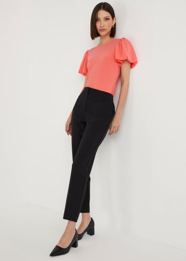 Et Vous Coral Puff Sleeve Woven Top