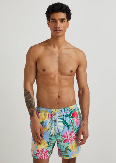 Blue Tropical Floral Swim Shorts