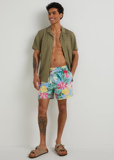 Blue Tropical Floral Swim Shorts