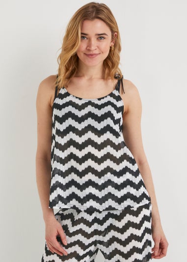 White & Black Zigzag Co-Ord Beach Top