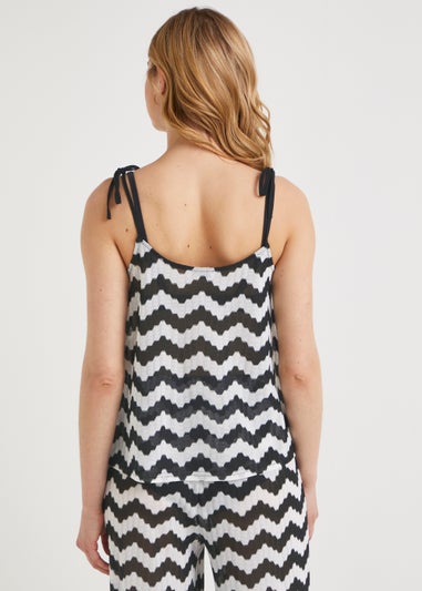 White & Black Zigzag Co-Ord Beach Top