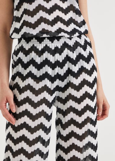 White & Black Zigzag Co-Ord Beach Trousers