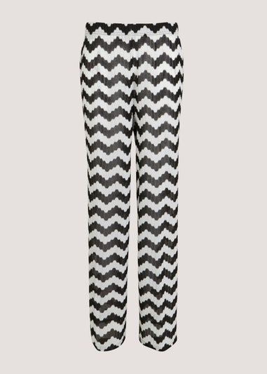 White & Black Zigzag Co-Ord Beach Trousers