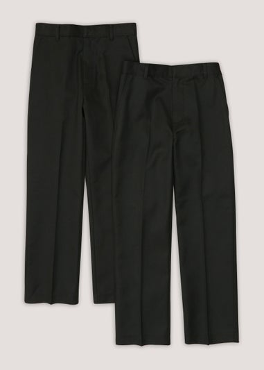 Boys 2 Pack Black Classic Fit Long Length School Trousers (3-16yrs)