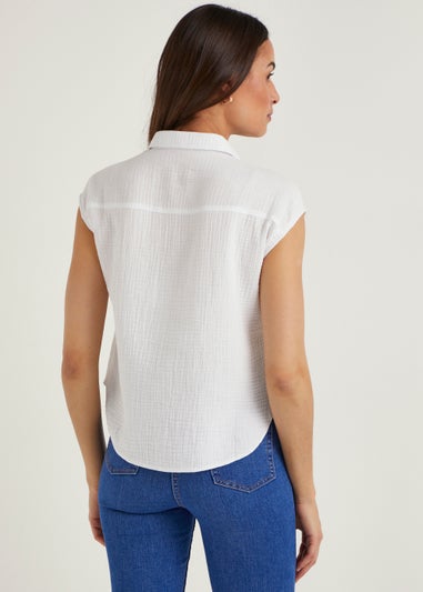 White Double Cloth Sleeveless Shirt