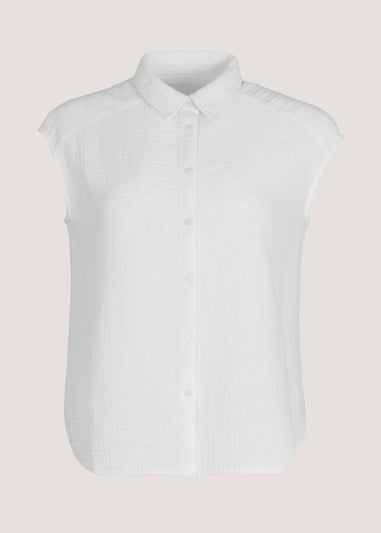 White Double Cloth Sleeveless Shirt