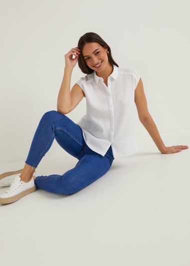 White Double Cloth Sleeveless Shirt