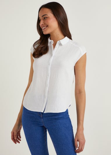 White Double Cloth Sleeveless Shirt