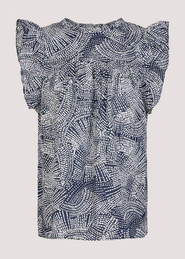 Navy Frill Sleeveless Blouse