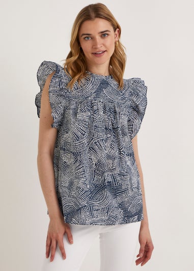 Navy Frill Sleeveless Blouse