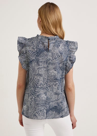 Navy Frill Sleeveless Blouse